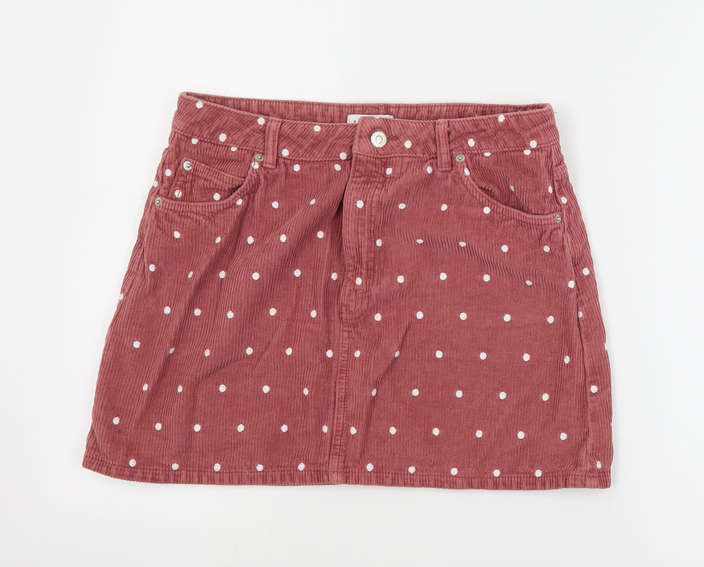 Topshop Womens Pink Polka Dot Cotton A-Line Skirt Size 12   Zip