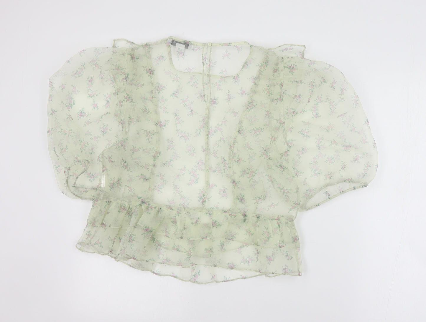 Primark Womens Green Floral Polyester Basic Blouse Size 12 Round Neck
