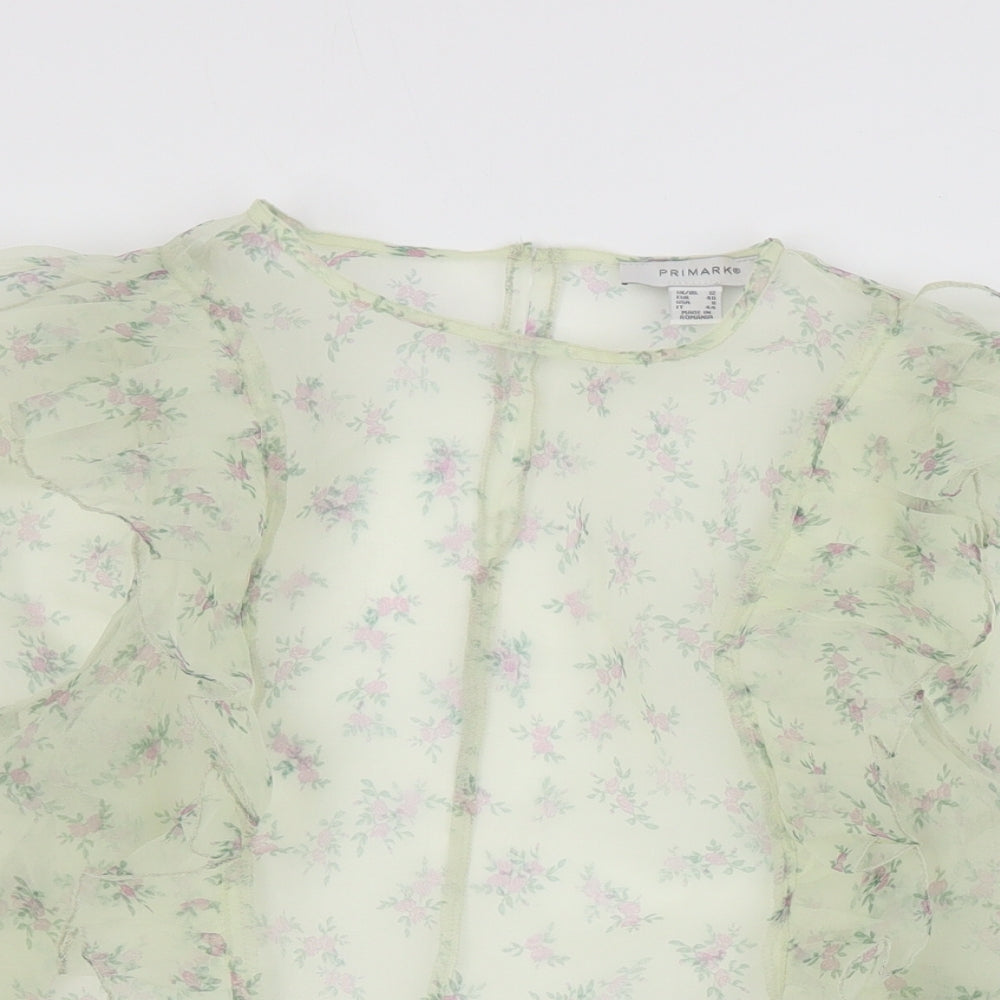 Primark Womens Green Floral Polyester Basic Blouse Size 12 Round Neck