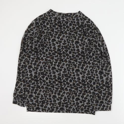 Topshop Womens Grey Animal Print Cotton Pullover Sweatshirt Size 8  Pullover