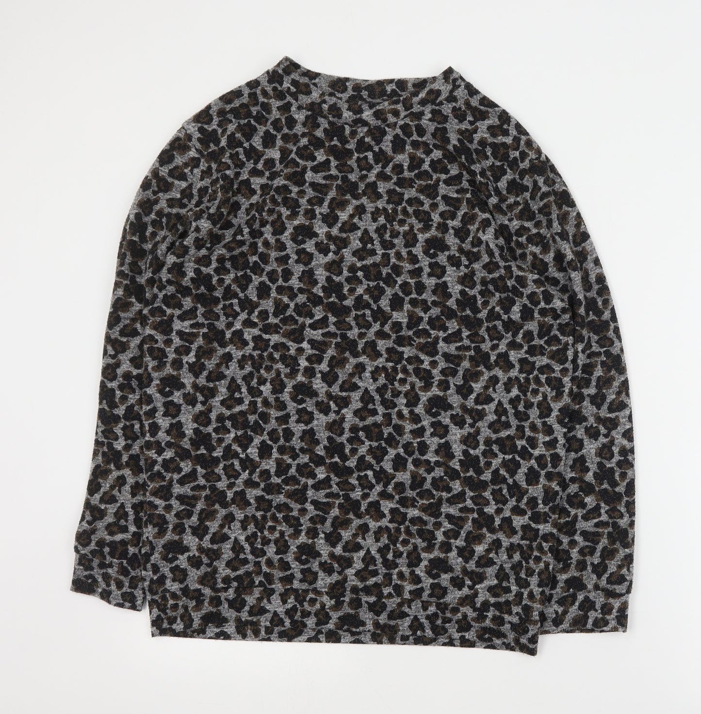 Topshop Womens Grey Animal Print Cotton Pullover Sweatshirt Size 8  Pullover