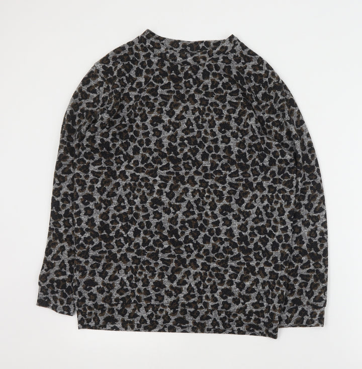 Topshop Womens Grey Animal Print Cotton Pullover Sweatshirt Size 8  Pullover