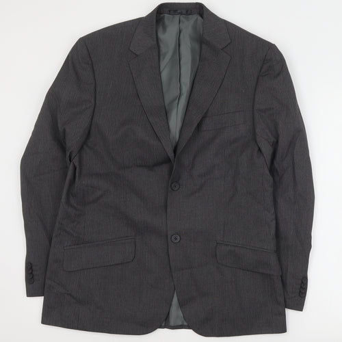 George Mens Grey Striped Polyester Jacket Suit Jacket Size M
