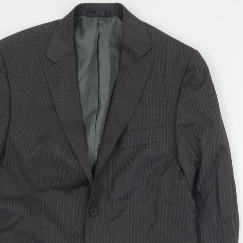 George Mens Grey Striped Polyester Jacket Suit Jacket Size M