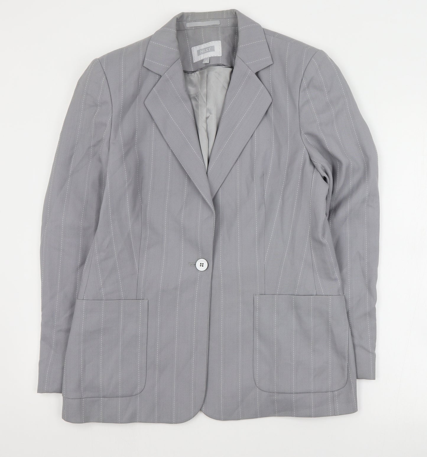 NEXT Womens Grey Striped Wool Jacket Suit Jacket Size 16