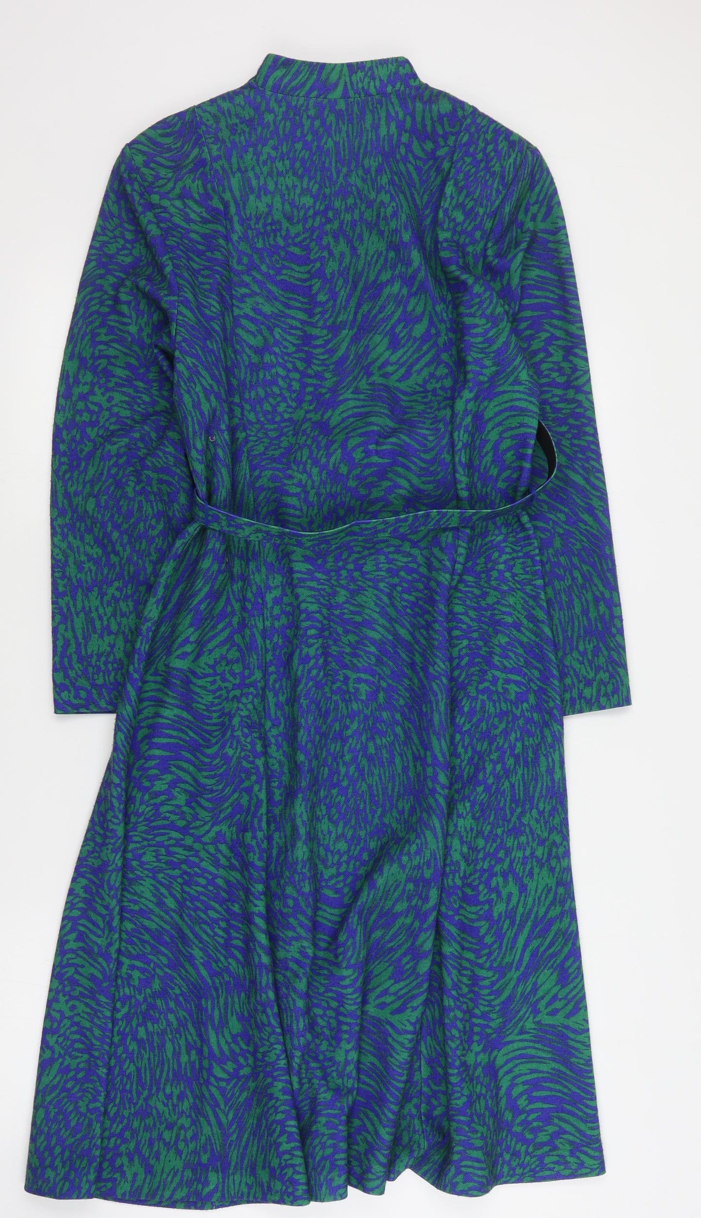 Richard Stump Womens Blue Geometric Polyester A-Line  Size 14  V-Neck Button