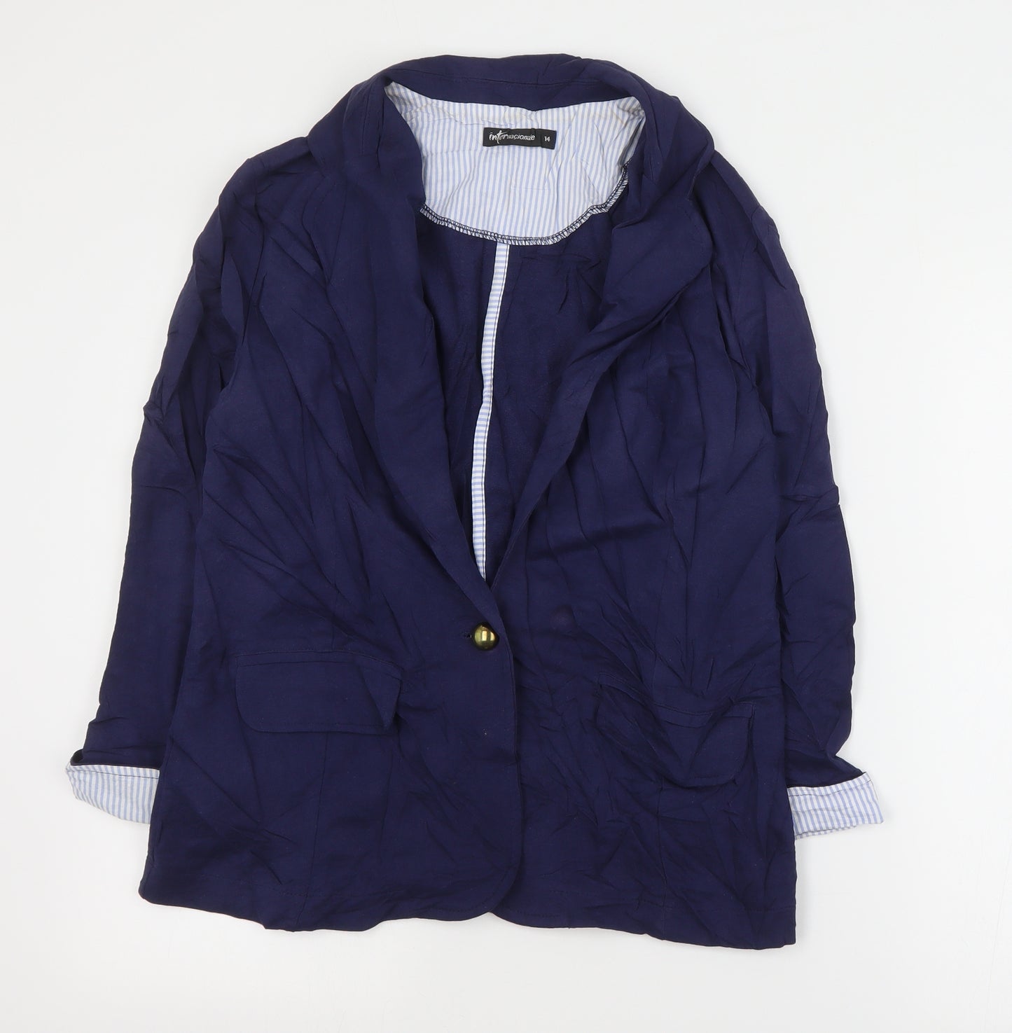 Internacionale Womens Blue   Jacket Blazer Size 14  Button