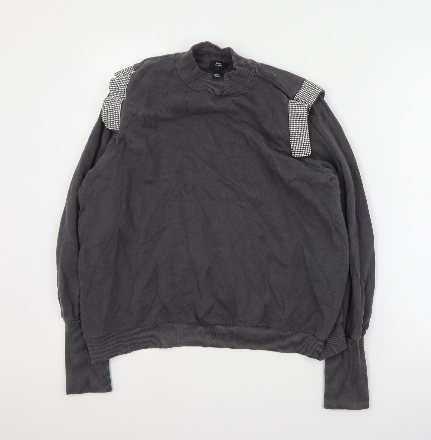 River Island Womens Grey  Cotton Pullover Sweatshirt Size L  Pullover