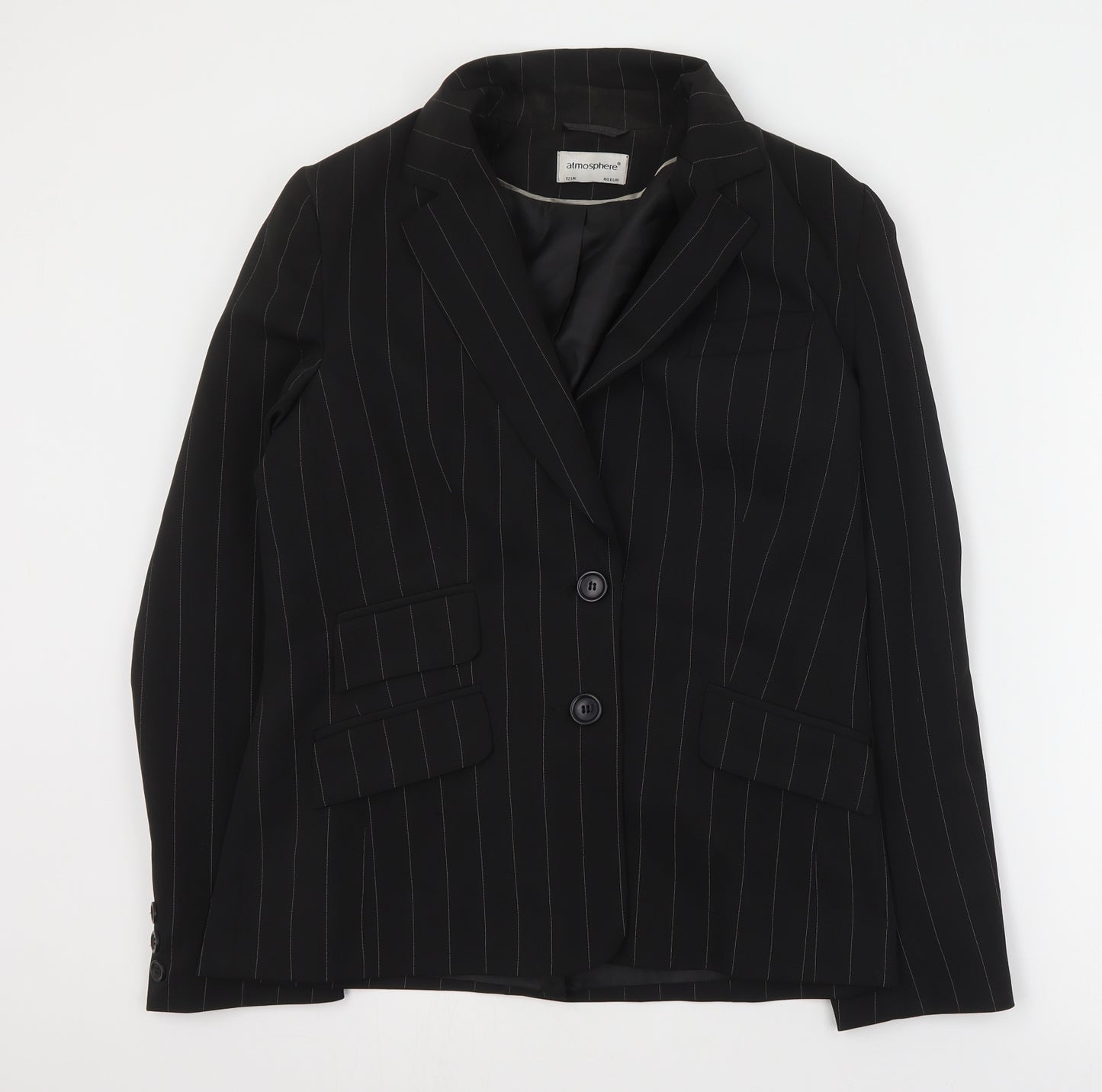 Primark Womens Black Striped Polyester Jacket Suit Jacket Size 12