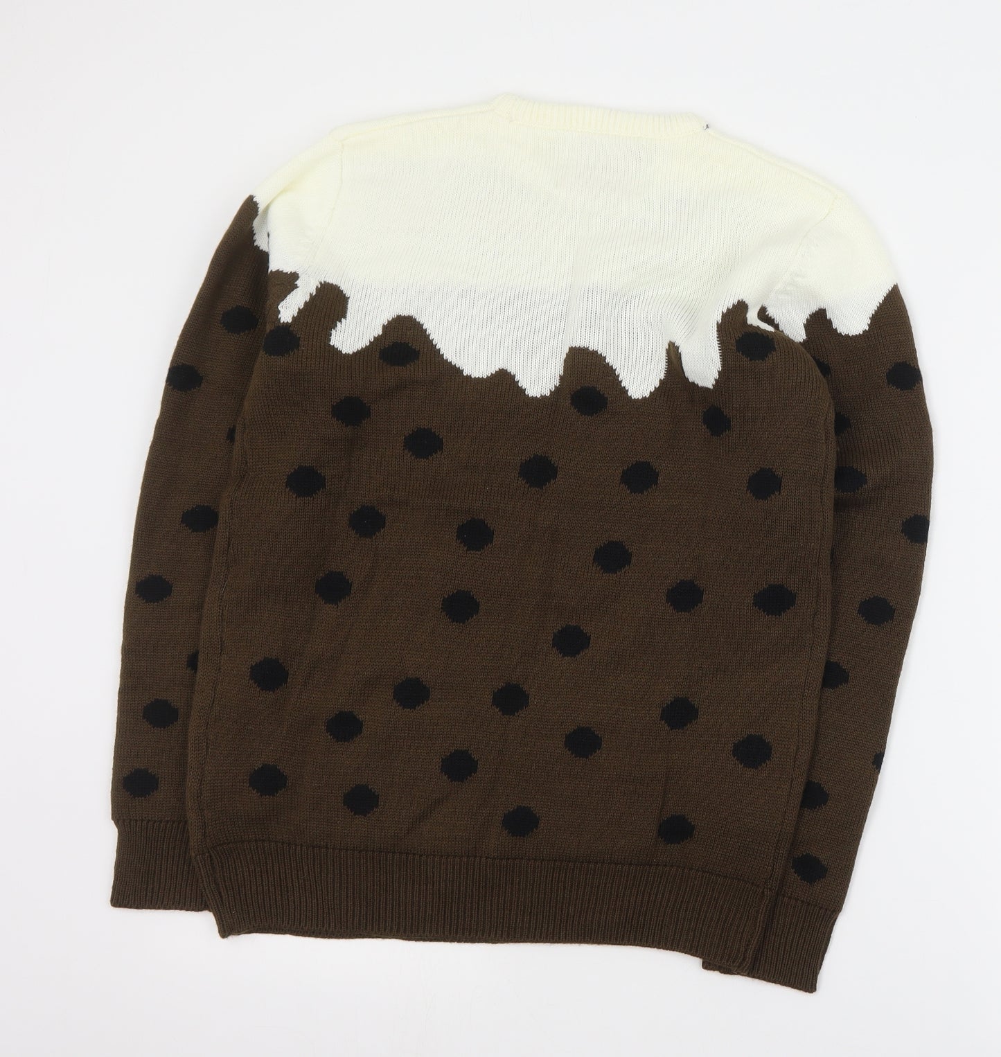 Primark Mens Brown Round Neck  Acrylic Pullover Jumper Size S   - Christmas