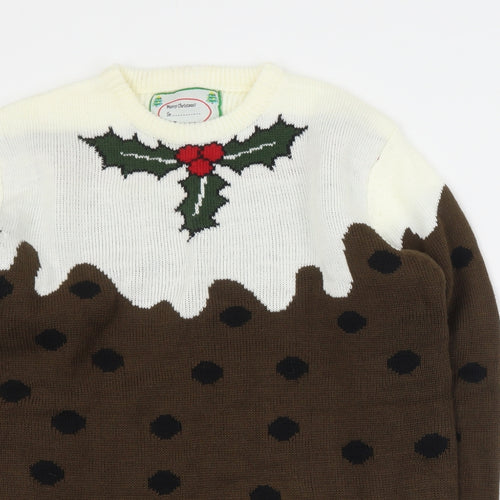 Primark Mens Brown Round Neck  Acrylic Pullover Jumper Size S   - Christmas