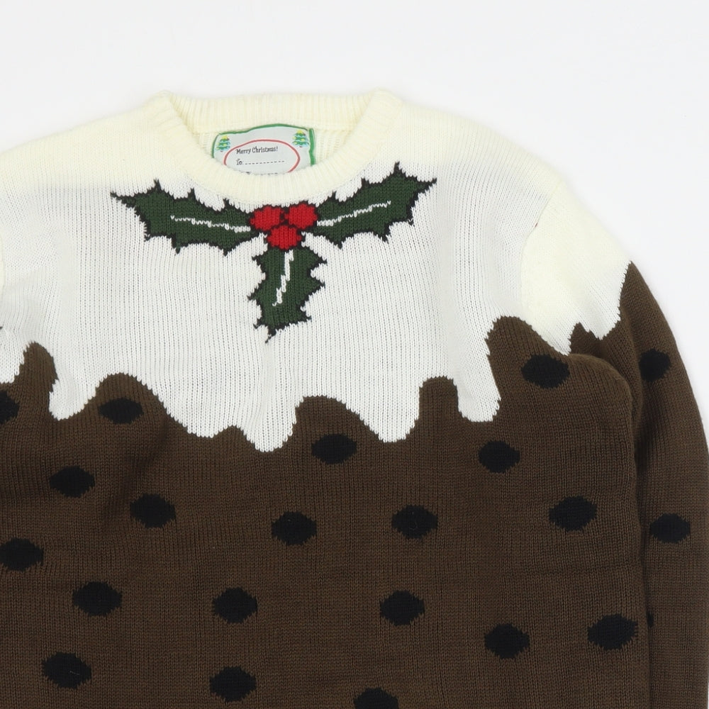 Primark Mens Brown Round Neck  Acrylic Pullover Jumper Size S   - Christmas