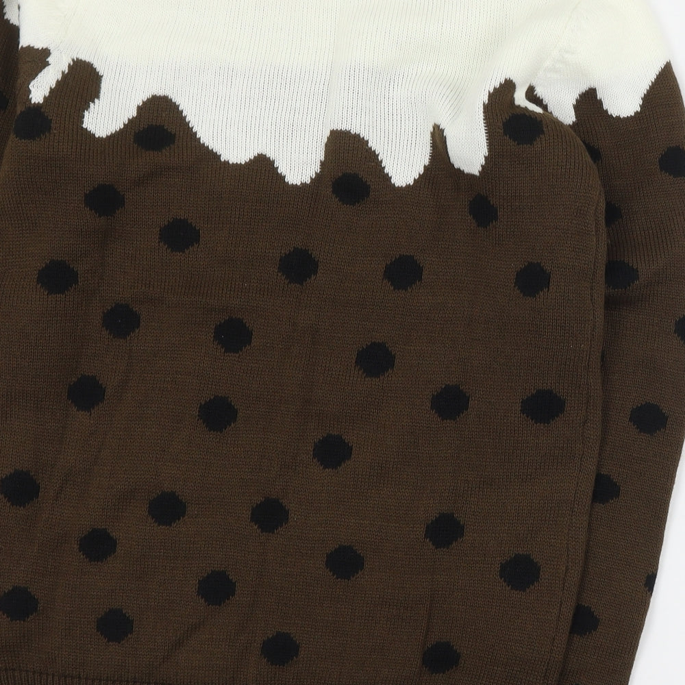 Primark Mens Brown Round Neck  Acrylic Pullover Jumper Size S   - Christmas