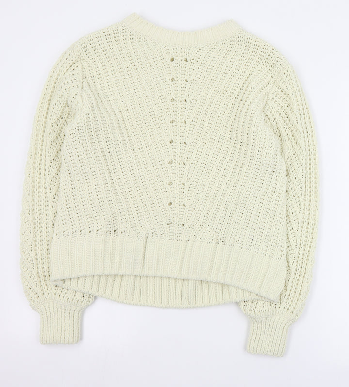 H&M Womens Beige Round Neck  Polyester Pullover Jumper Size XS
