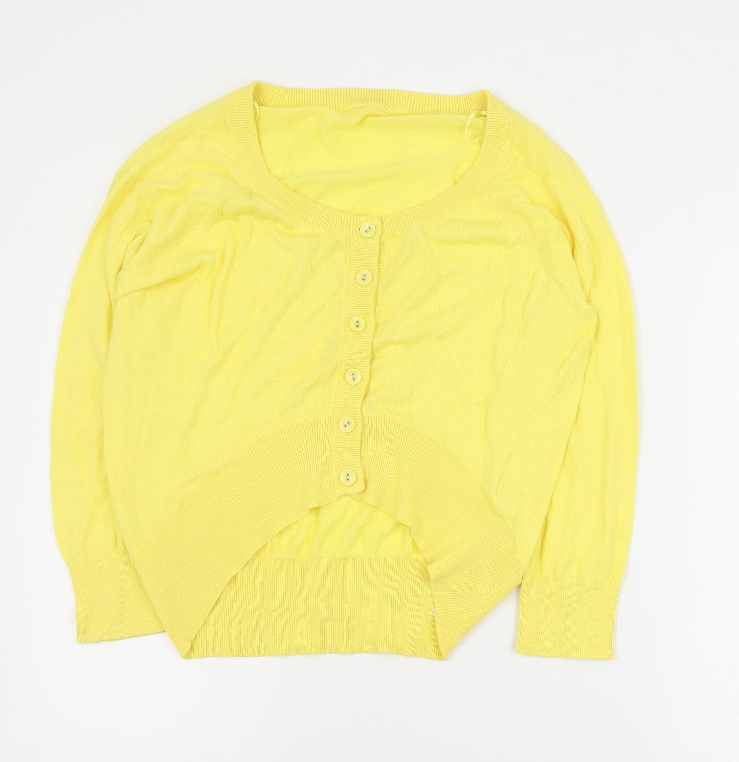Preworn Womens Yellow Round Neck  Cotton Cardigan Jumper Size S