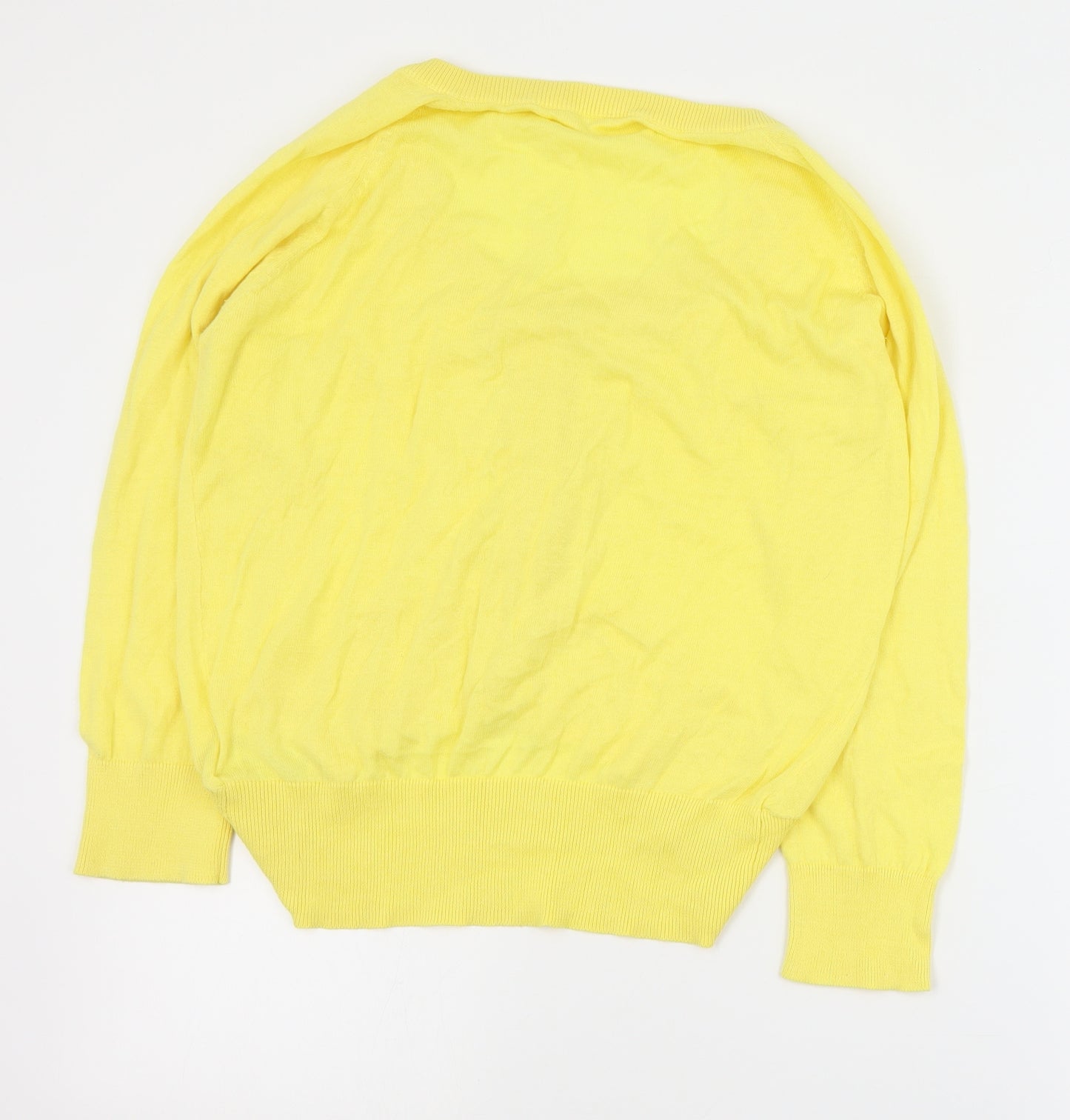 Preworn Womens Yellow Round Neck  Cotton Cardigan Jumper Size S