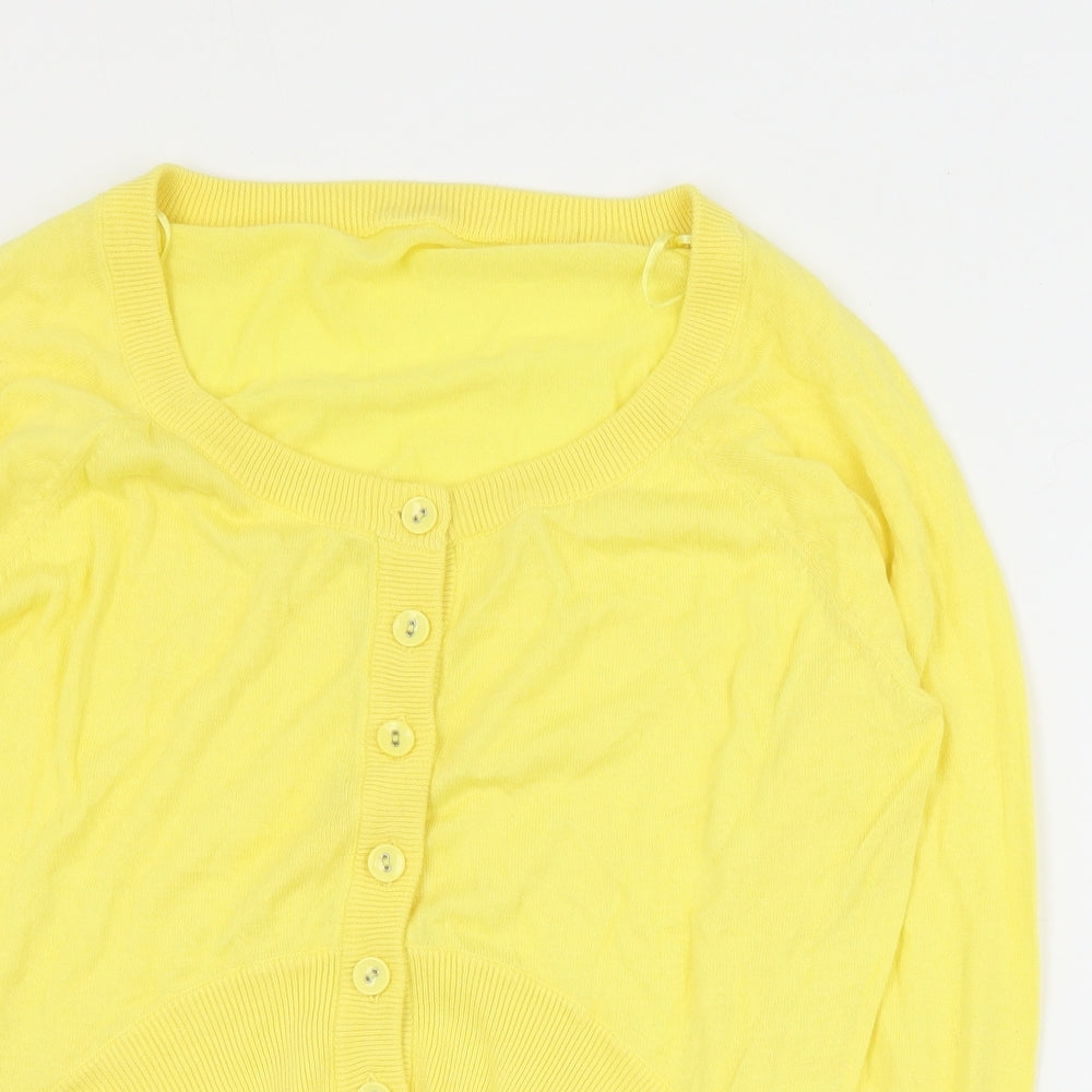 Preworn Womens Yellow Round Neck  Cotton Cardigan Jumper Size S