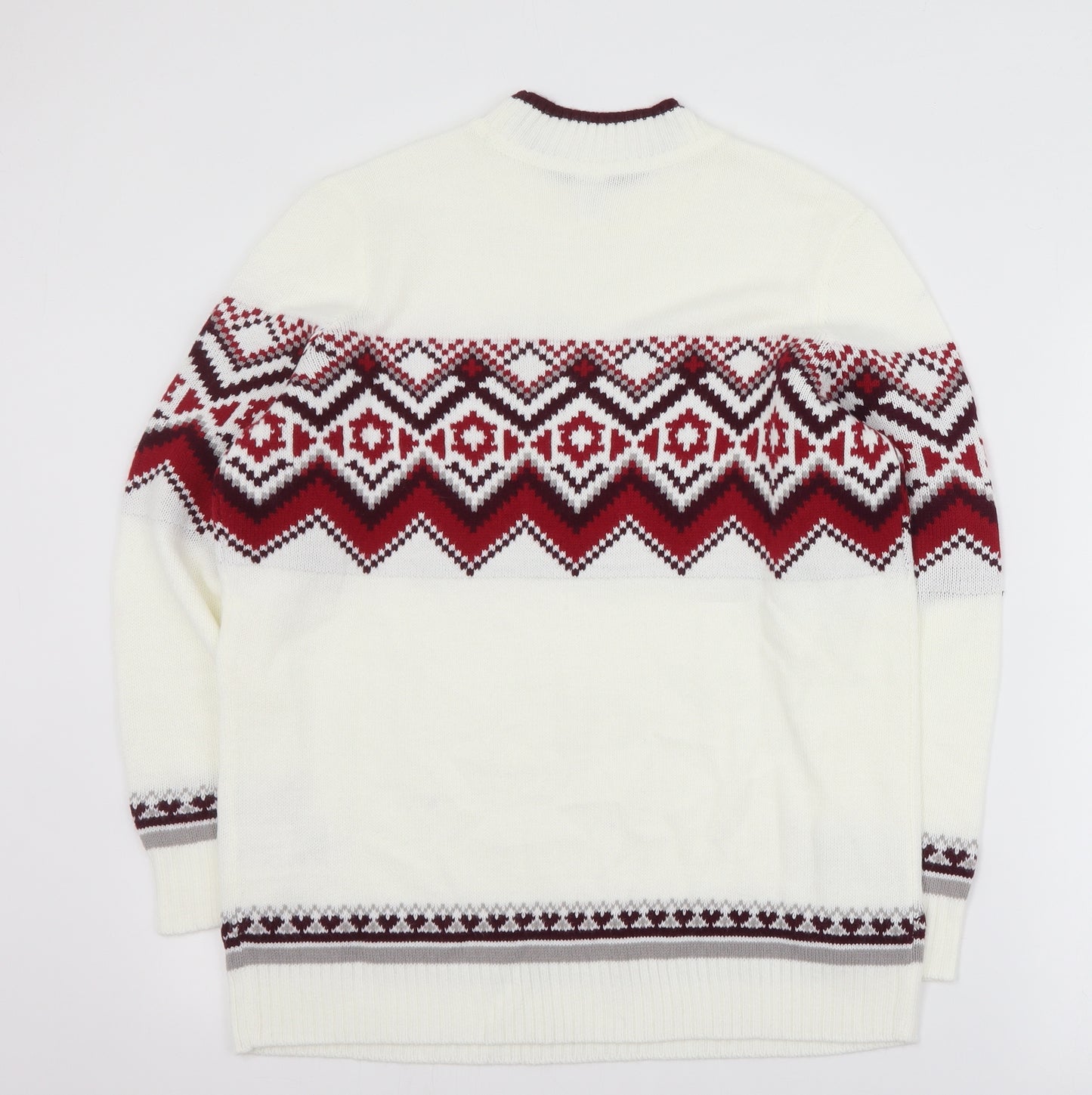 Preworn Womens Ivory Mock Neck Argyle/Diamond Acrylic Pullover Jumper Size 16