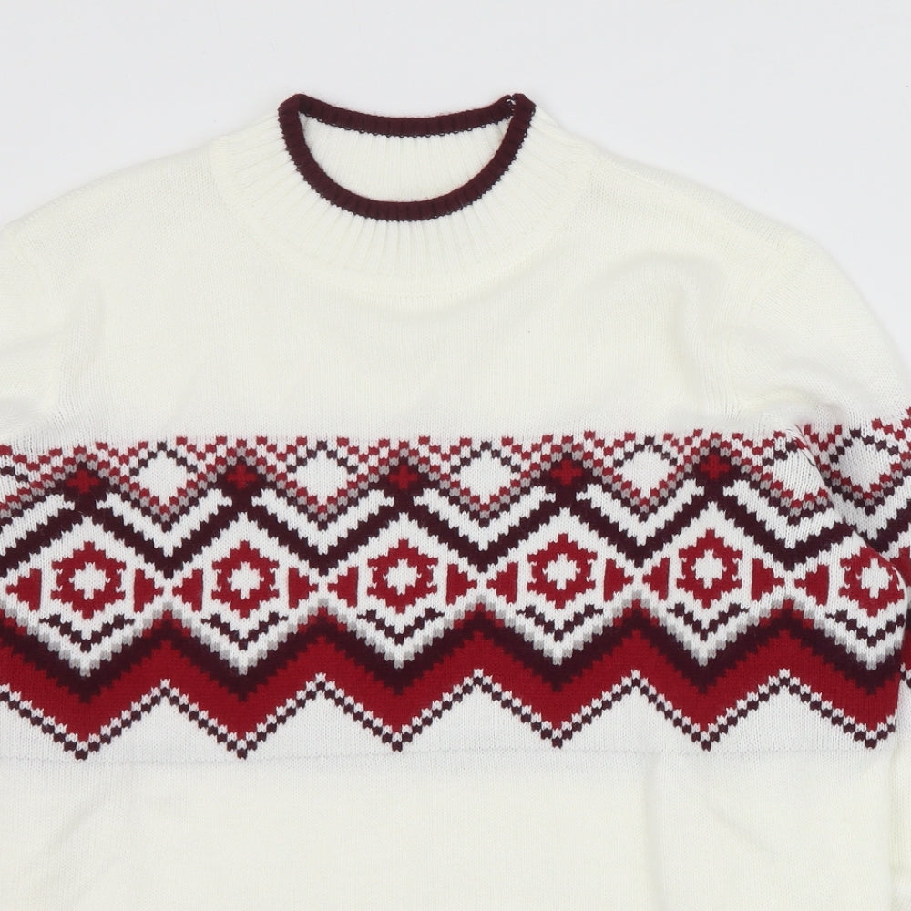 Preworn Womens Ivory Mock Neck Argyle/Diamond Acrylic Pullover Jumper Size 16