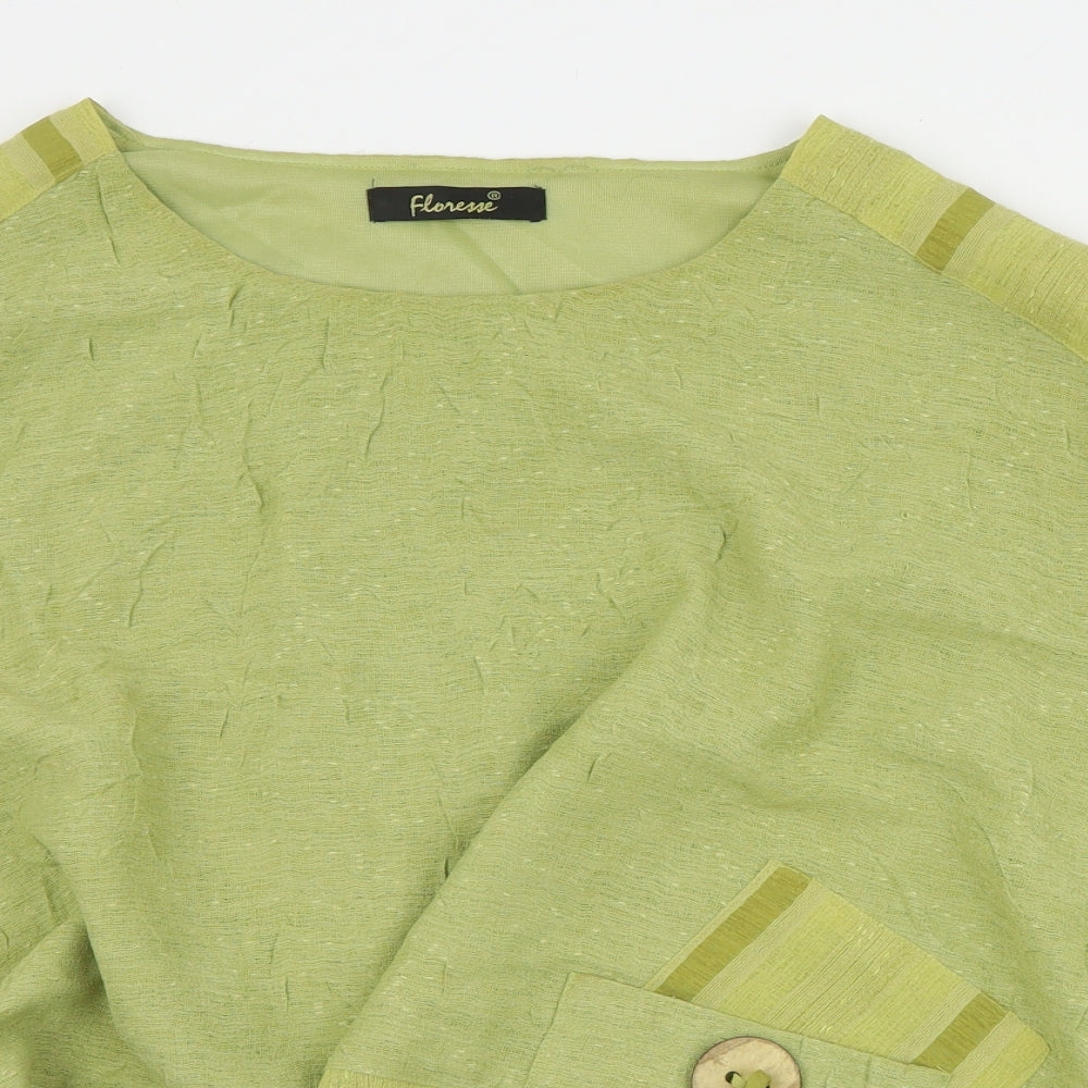 Floresse Womens Green  Polyester Basic Blouse Size S Round Neck