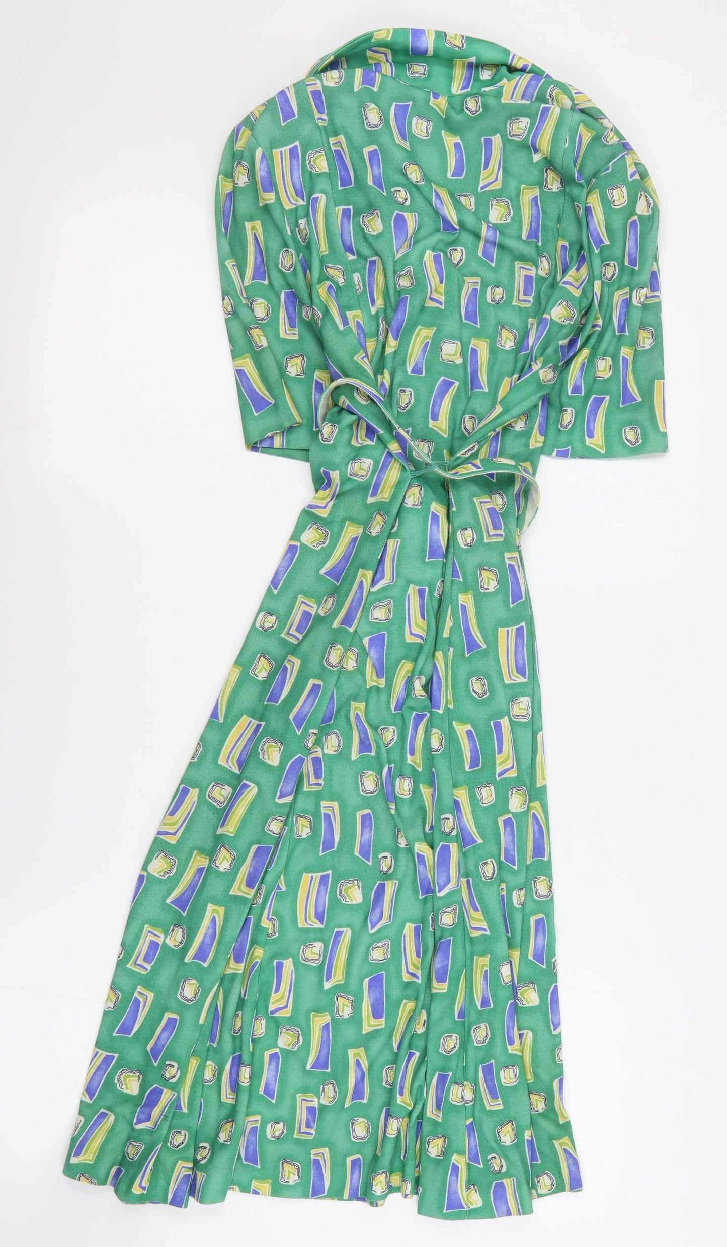 Richard Stump Womens Green Geometric Polyester A-Line  Size 14  Collared Button
