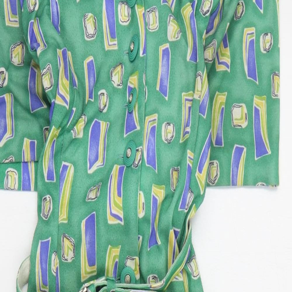 Richard Stump Womens Green Geometric Polyester A-Line  Size 14  Collared Button