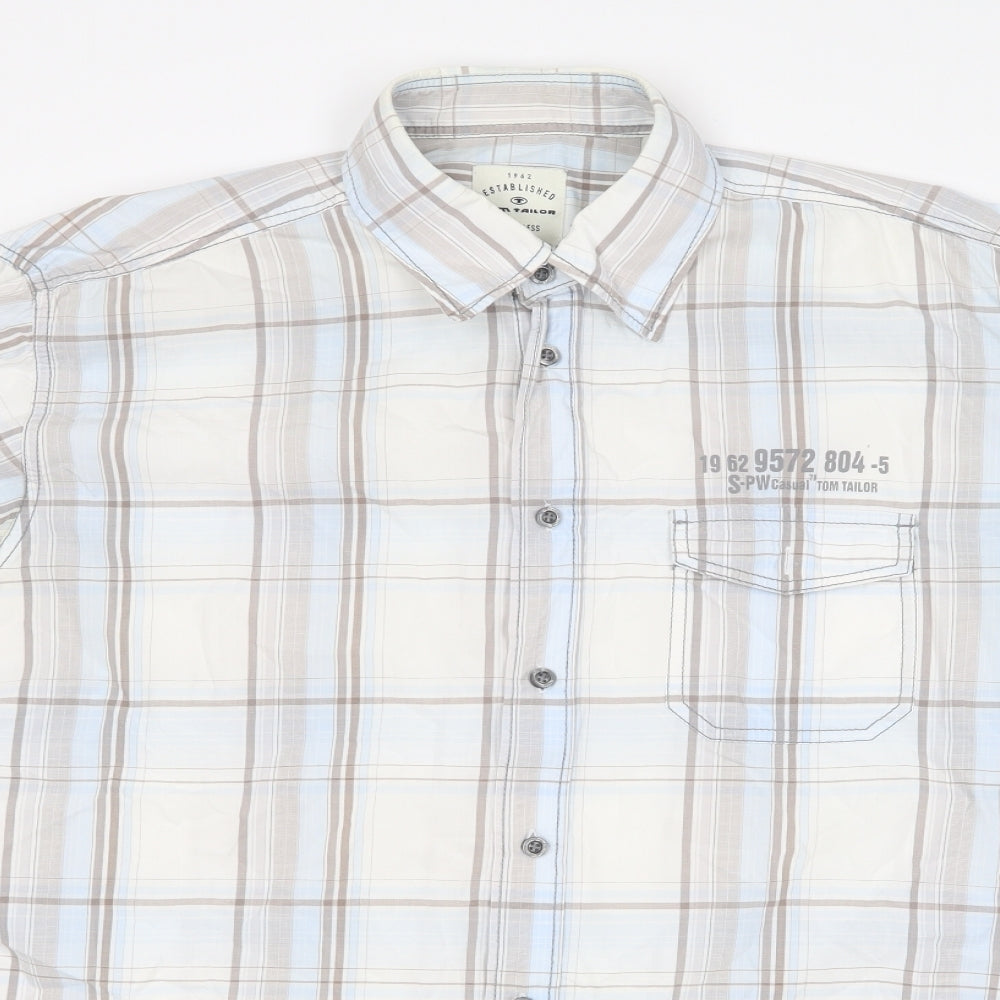 TOM TAILOR Womens Multicoloured Plaid Cotton Camisole Button-Up Size L Collared