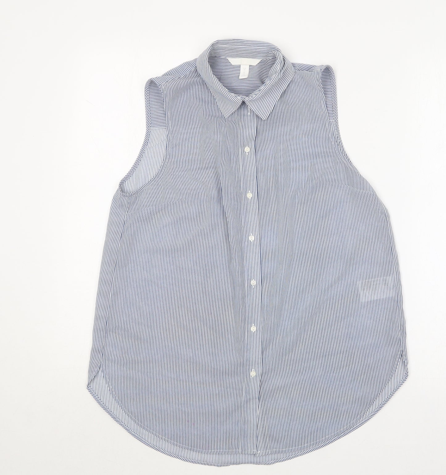 H&M Womens Blue Striped Polyester Basic Blouse Size 10 Collared