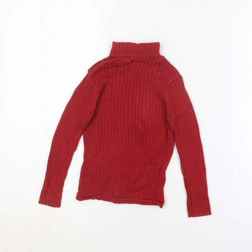 TU Girls Red Roll Neck  Cotton Pullover Jumper Size 2-3 Years