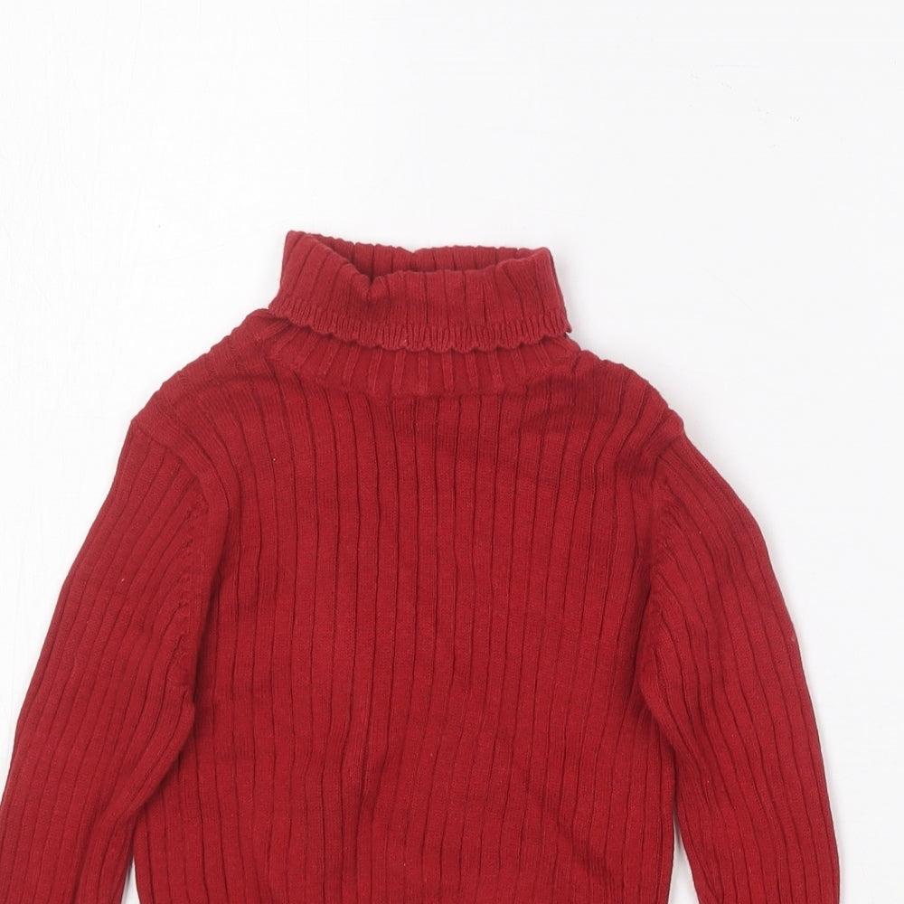 TU Girls Red Roll Neck  Cotton Pullover Jumper Size 2-3 Years