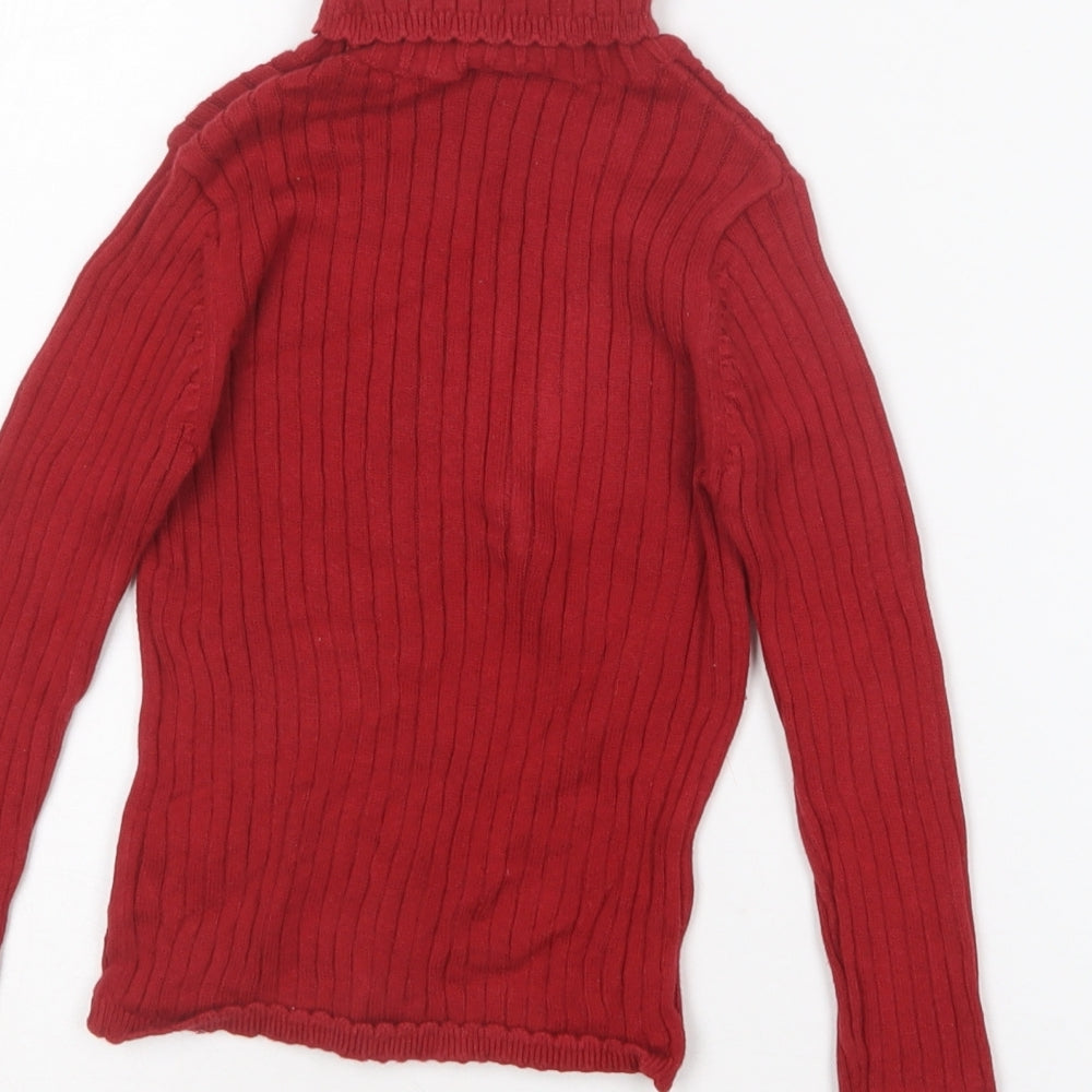 TU Girls Red Roll Neck  Cotton Pullover Jumper Size 2-3 Years