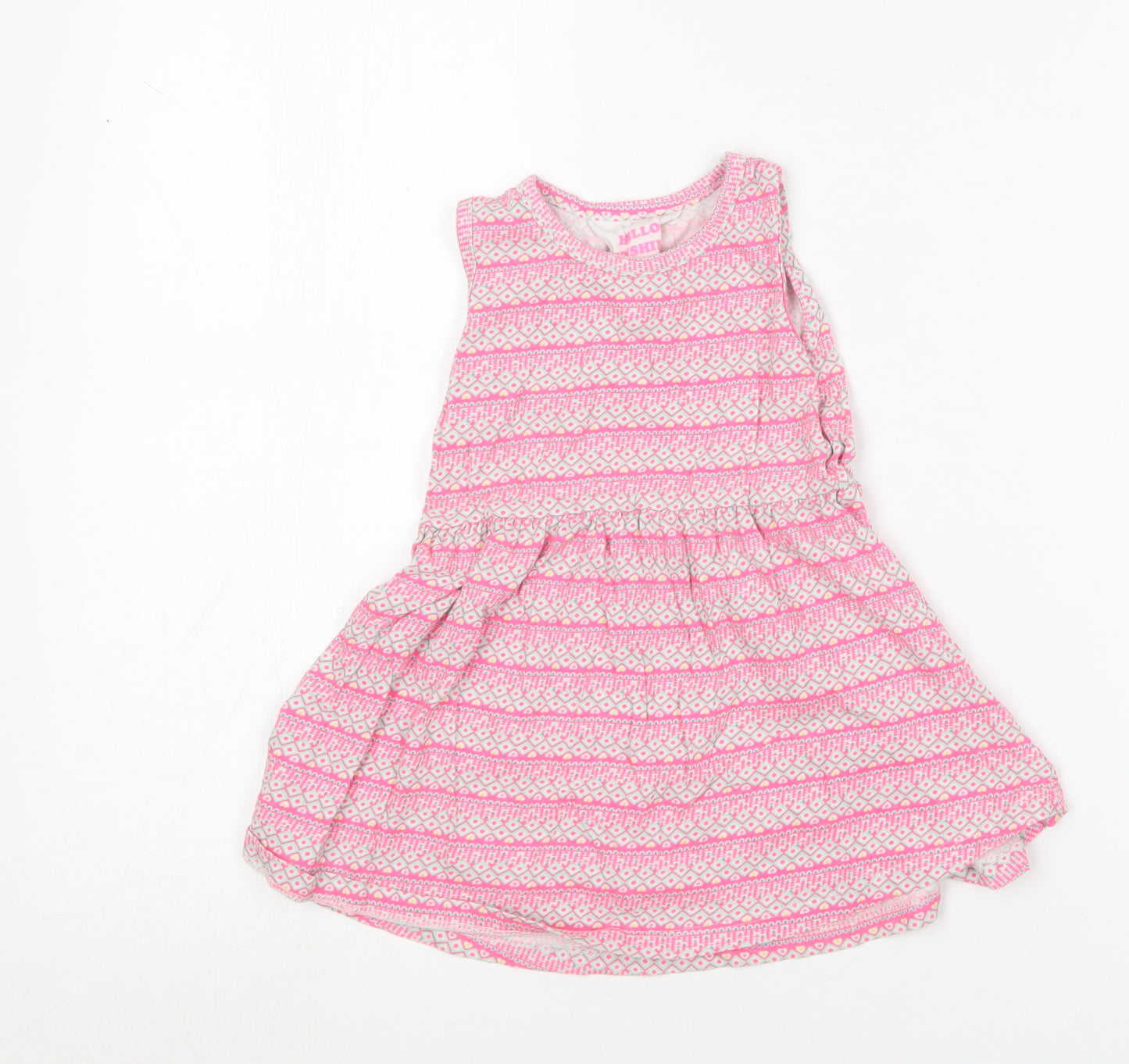 Young Dimension Girls Pink Geometric Cotton Skater Dress  Size 2-3 Years  Round Neck