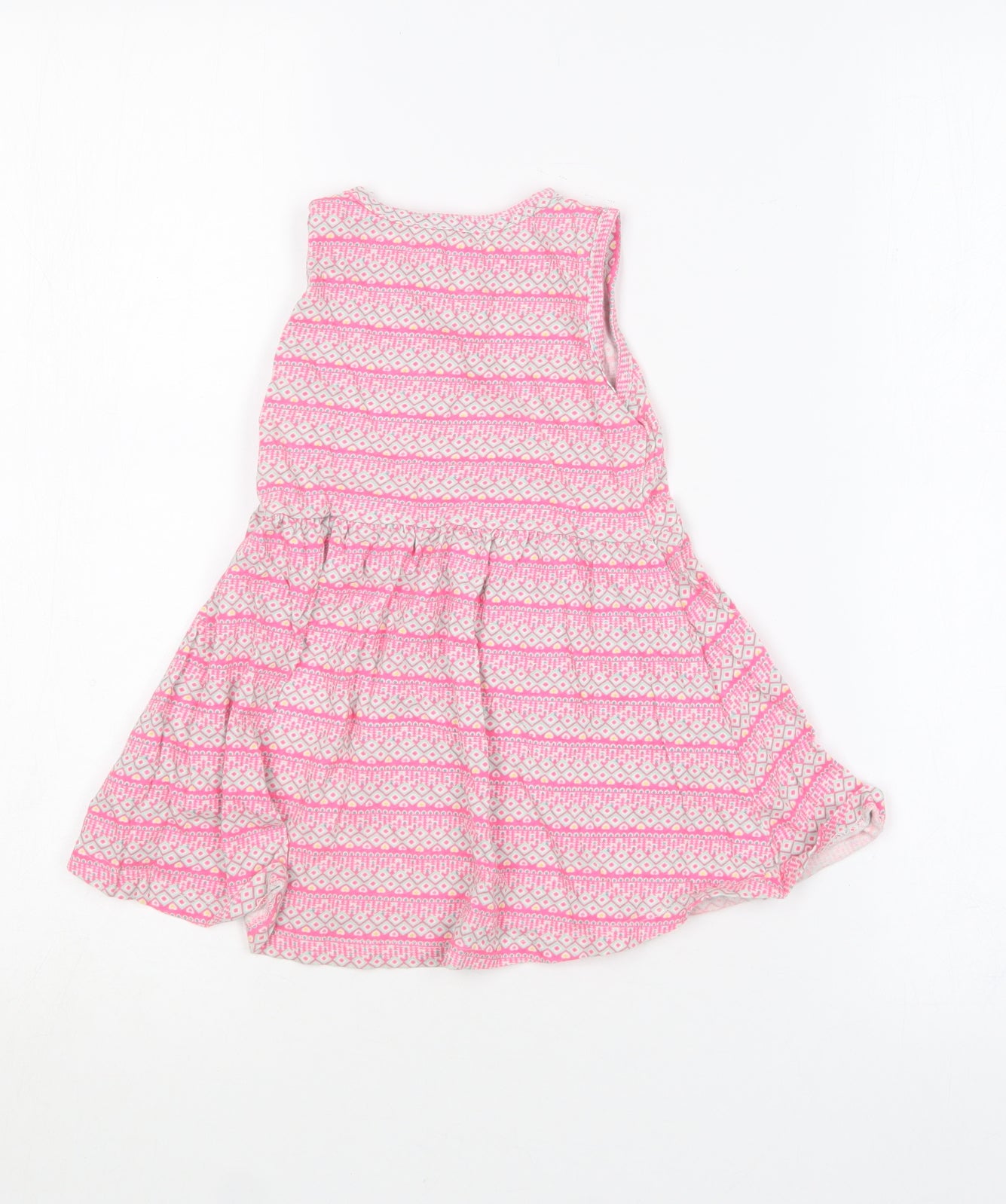 Young Dimension Girls Pink Geometric Cotton Skater Dress  Size 2-3 Years  Round Neck