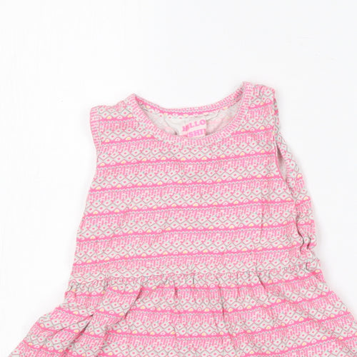 Young Dimension Girls Pink Geometric Cotton Skater Dress  Size 2-3 Years  Round Neck