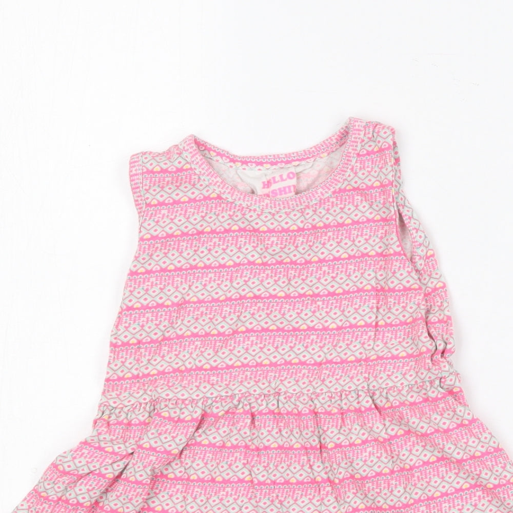 Young Dimension Girls Pink Geometric Cotton Skater Dress  Size 2-3 Years  Round Neck