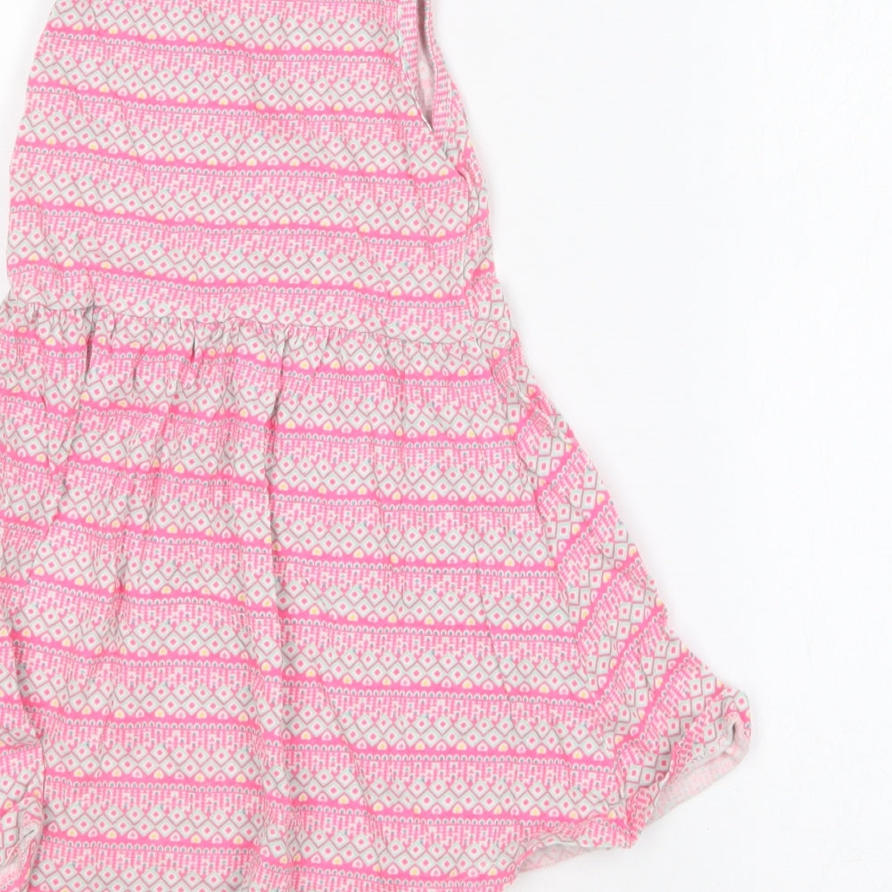 Young Dimension Girls Pink Geometric Cotton Skater Dress  Size 2-3 Years  Round Neck