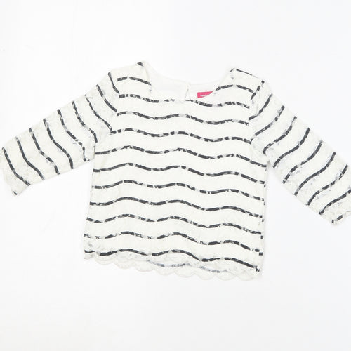 Young Dimension Girls White Striped Cotton Basic Blouse Size 2-3 Years Round Neck