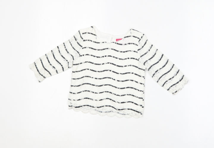 Young Dimension Girls White Striped Cotton Basic Blouse Size 2-3 Years Round Neck