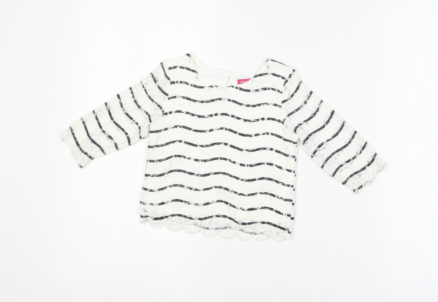 Young Dimension Girls White Striped Cotton Basic Blouse Size 2-3 Years Round Neck