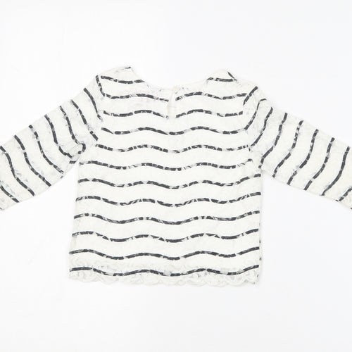 Young Dimension Girls White Striped Cotton Basic Blouse Size 2-3 Years Round Neck