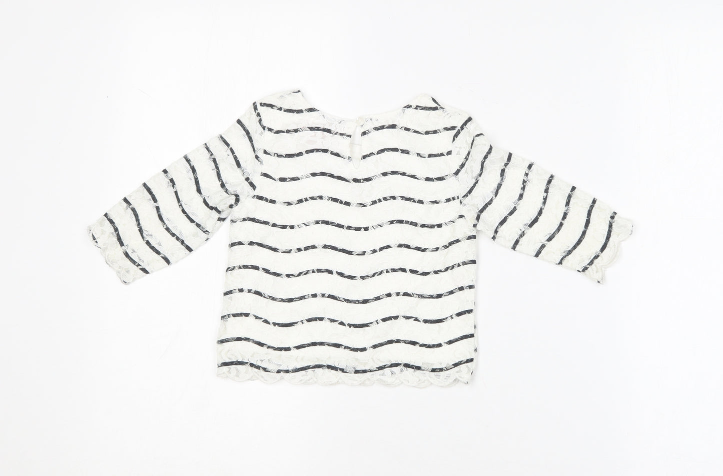 Young Dimension Girls White Striped Cotton Basic Blouse Size 2-3 Years Round Neck