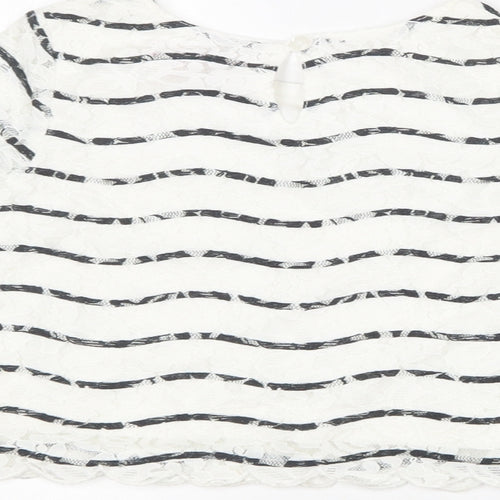 Young Dimension Girls White Striped Cotton Basic Blouse Size 2-3 Years Round Neck