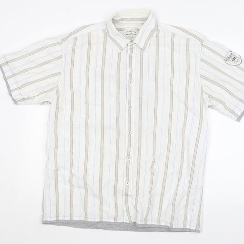 TOM TAILOR Mens Multicoloured Striped Cotton  Button-Up Size L Collared