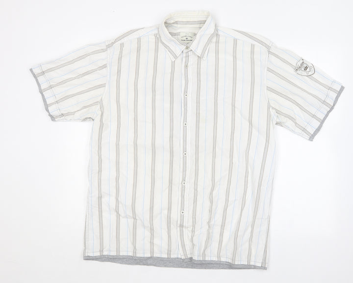 TOM TAILOR Mens Multicoloured Striped Cotton Button-Up Size L Collared