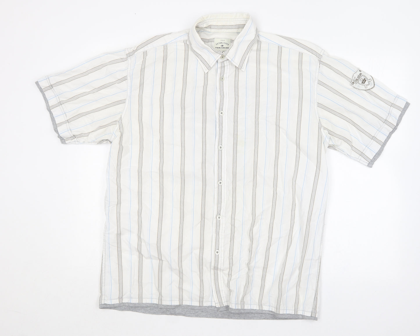 TOM TAILOR Mens Multicoloured Striped Cotton  Button-Up Size L Collared