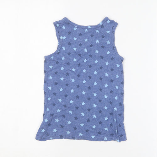 Marks and Spencer Boys Blue Geometric Cotton Basic Tank Size 7-8 Years Round Neck