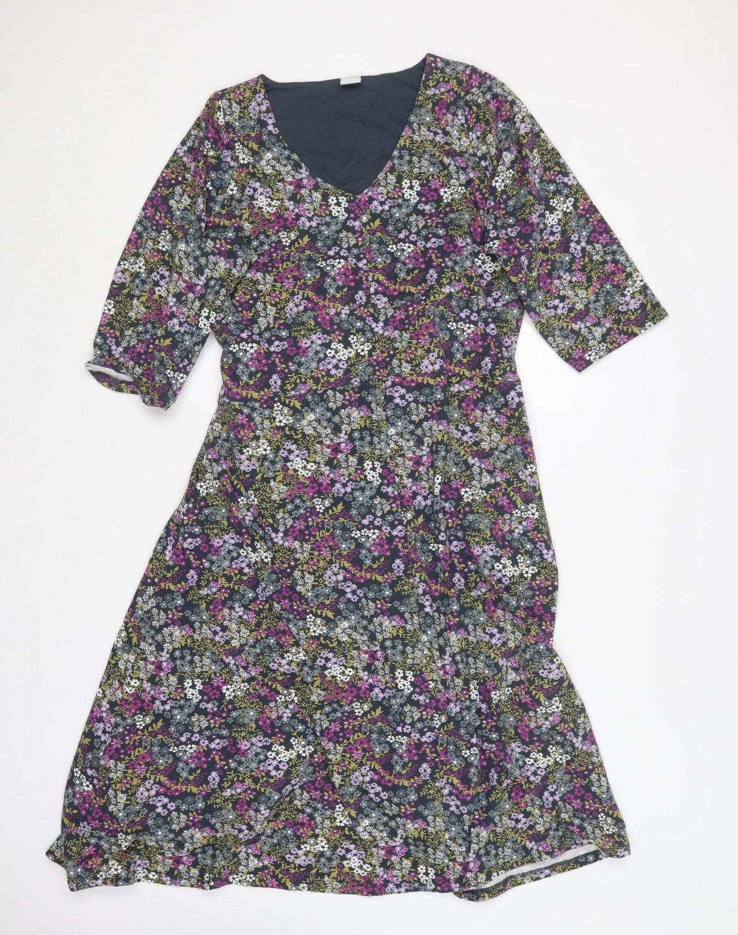 Cotton Traders Womens Multicoloured Floral Cotton Skater Dress  Size 16  Scoop Neck
