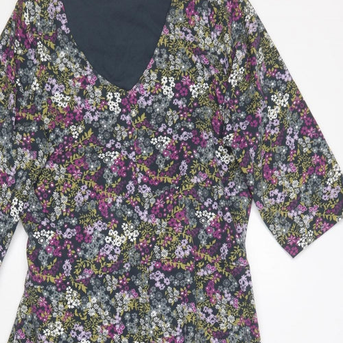 Cotton Traders Womens Multicoloured Floral Cotton Skater Dress  Size 16  Scoop Neck