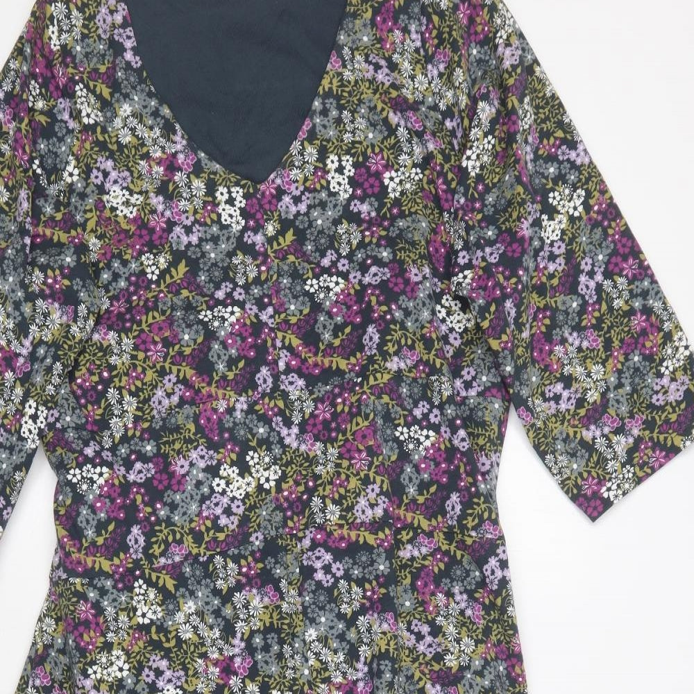 Cotton Traders Womens Multicoloured Floral Cotton Skater Dress  Size 16  Scoop Neck