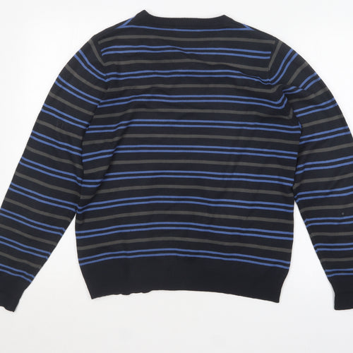Blue Harbour Mens Blue Round Neck Striped Acrylic Pullover Jumper Size S